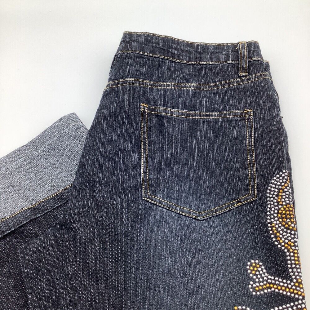Zoey Beth‎ Womens Jeweled Skull Capri Jeans Blue Size 13/14 NWT